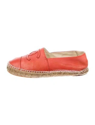 Pre-owned Chanel Interlocking Cc Logo Leather Espadrilles In Orange