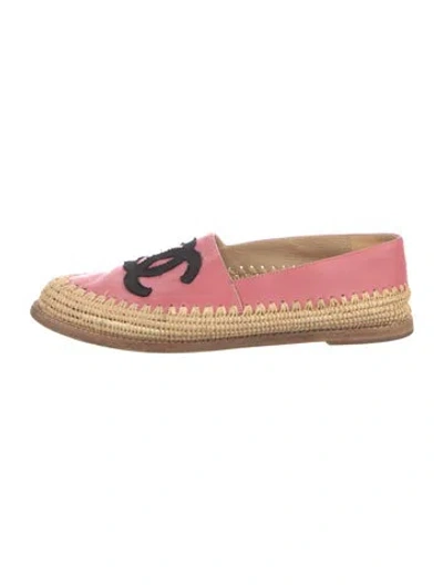 Pre-owned Chanel Interlocking Cc Logo Leather Espadrilles In Pink