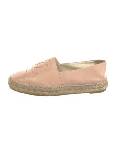 Pre-owned Chanel Interlocking Cc Logo Leather Espadrilles In Pink
