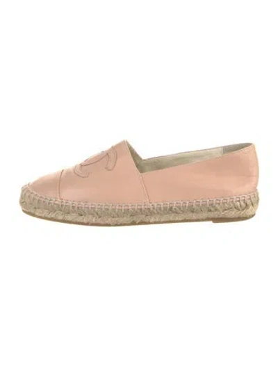 Pre-owned Chanel Interlocking Cc Logo Leather Espadrilles In Pink