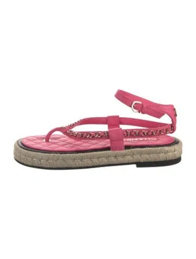 Pre-owned Chanel Interlocking Cc Logo Leather Espadrilles In Pink