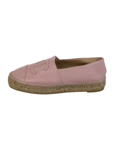 Pre-owned Chanel Interlocking Cc Logo Leather Espadrilles In Pink