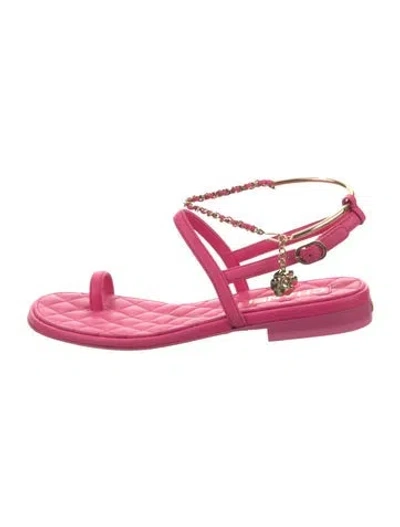 Pre-owned Chanel Interlocking Cc Logo Leather Espadrilles In Pink