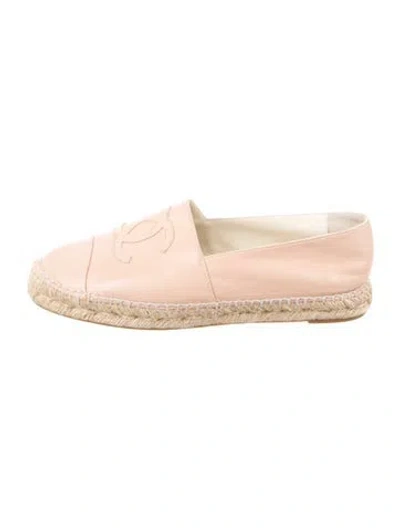 Pre-owned Chanel Interlocking Cc Logo Leather Espadrilles In Pink