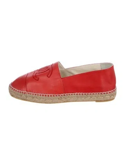 Pre-owned Chanel Interlocking Cc Logo Leather Espadrilles In Red