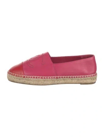 Pre-owned Chanel Interlocking Cc Logo Leather Espadrilles In Red