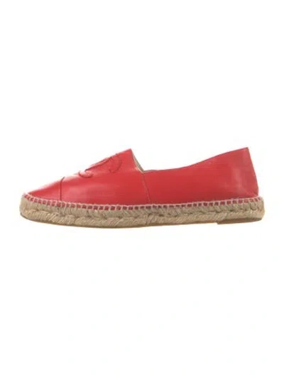 Pre-owned Chanel Interlocking Cc Logo Leather Espadrilles In Red