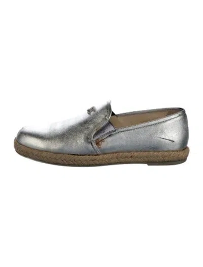 Pre-owned Chanel Interlocking Cc Logo Leather Espadrilles In Silver
