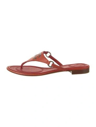 Pre-owned Chanel Interlocking Cc Logo Leather Flip Flops In Orange