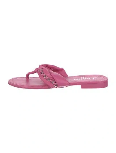 Pre-owned Chanel Interlocking Cc Logo Leather Flip Flops In Pink