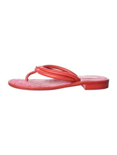 Pre-owned Chanel Interlocking Cc Logo Leather Flip Flops In Red