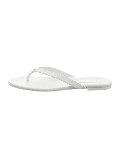Pre-owned Chanel Interlocking Cc Logo Leather Flip Flops In White