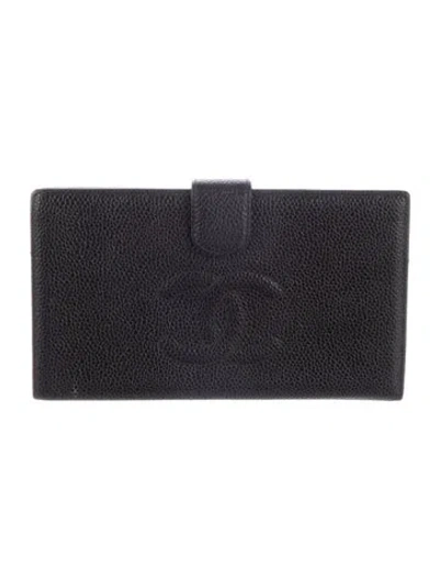 Pre-owned Chanel Interlocking Cc Logo Leather French Purse In Black