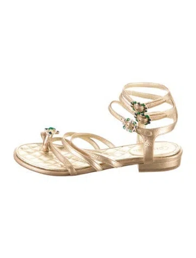 Pre-owned Chanel Interlocking Cc Logo Leather Gladiator Sandals