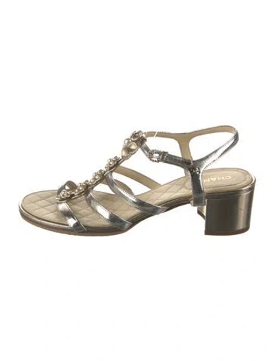 Pre-owned Chanel Interlocking Cc Logo Leather Gladiator Sandals