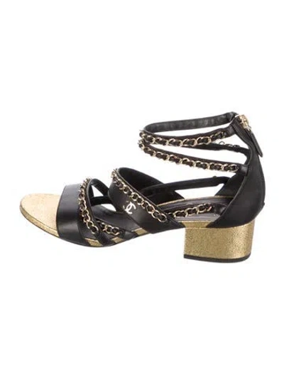 Pre-owned Chanel Interlocking Cc Logo Leather Gladiator Sandals In Black