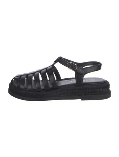 Pre-owned Chanel Interlocking Cc Logo Leather Gladiator Sandals In Black