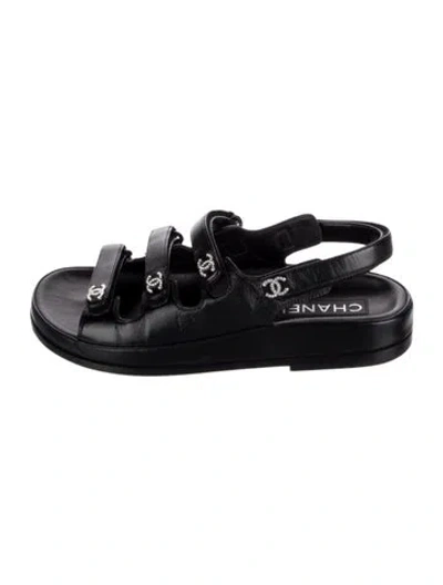 Pre-owned Chanel Interlocking Cc Logo Leather Gladiator Sandals In Black