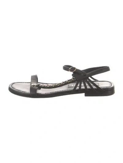 Pre-owned Chanel Interlocking Cc Logo Leather Gladiator Sandals In Black