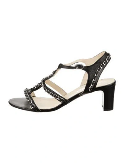 Pre-owned Chanel Interlocking Cc Logo Leather Gladiator Sandals In Black