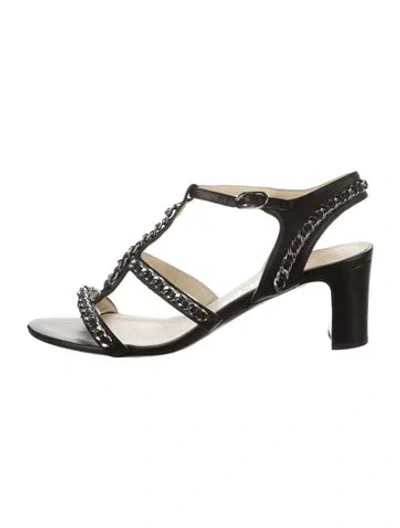 Pre-owned Chanel Interlocking Cc Logo Leather Gladiator Sandals In Black