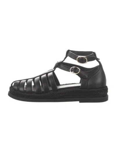 Pre-owned Chanel Interlocking Cc Logo Leather Gladiator Sandals In Black