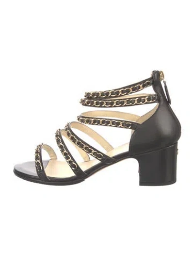 Pre-owned Chanel Interlocking Cc Logo Leather Gladiator Sandals In Black