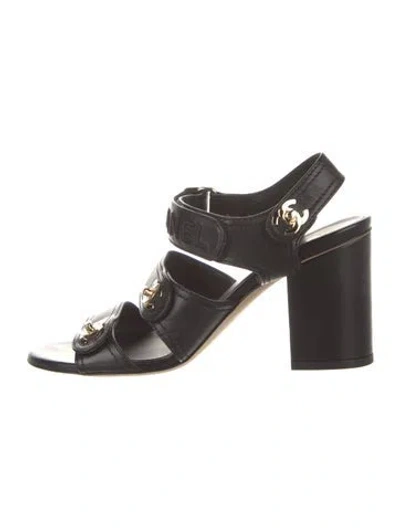 Pre-owned Chanel Interlocking Cc Logo Leather Gladiator Sandals In Black