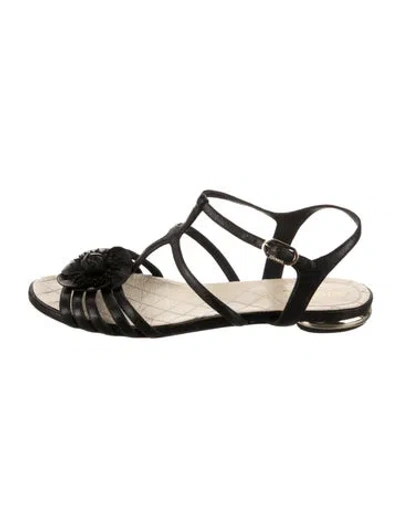 Pre-owned Chanel Interlocking Cc Logo Leather Gladiator Sandals In Black