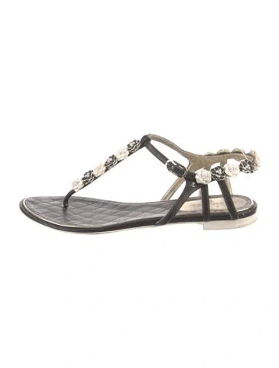 Pre-owned Chanel Interlocking Cc Logo Leather Gladiator Sandals In Black/white