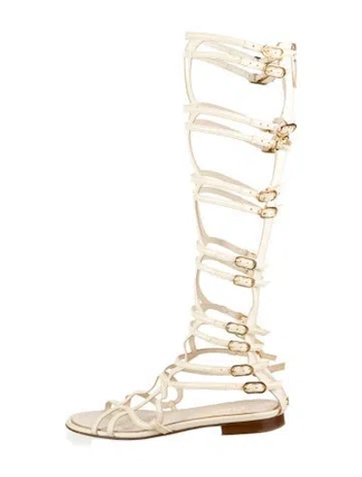 Pre-owned Chanel Interlocking Cc Logo Leather Gladiator Sandals In Gold/neutrals