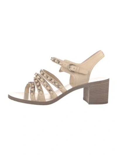 Pre-owned Chanel Interlocking Cc Logo Leather Gladiator Sandals In Neutral