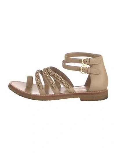 Pre-owned Chanel Interlocking Cc Logo Leather Gladiator Sandals In Neutral