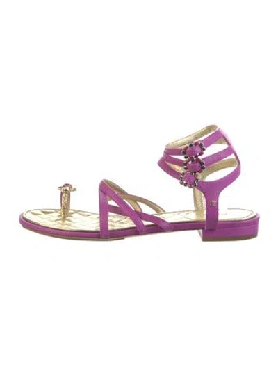 Pre-owned Chanel Interlocking Cc Logo Leather Gladiator Sandals In Purple