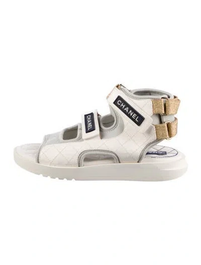 Pre-owned Chanel Interlocking Cc Logo Leather Gladiator Sandals In White