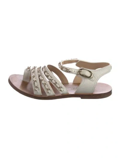 Pre-owned Chanel Interlocking Cc Logo Leather Gladiator Sandals In White