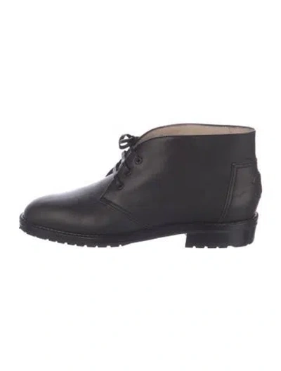 Pre-owned Chanel Interlocking Cc Logo Leather Lace-up Boots In Black