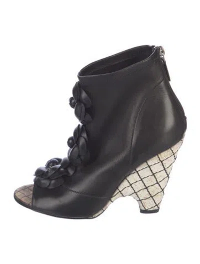 Pre-owned Chanel Interlocking Cc Logo Leather Lace-up Boots In Black