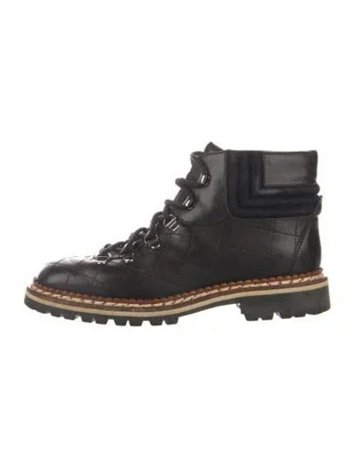 Pre-owned Chanel Interlocking Cc Logo Leather Lace-up Boots In Black
