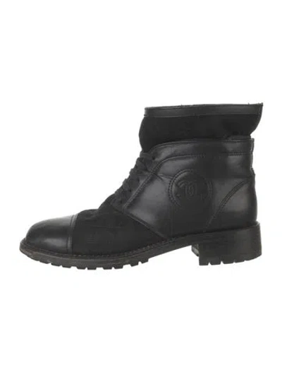Pre-owned Chanel Interlocking Cc Logo Leather Lace-up Boots In Black