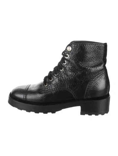 Pre-owned Chanel Interlocking Cc Logo Leather Lace-up Boots In Black