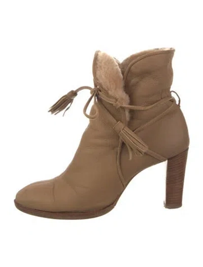 Pre-owned Chanel Interlocking Cc Logo Leather Lace-up Boots In Brown