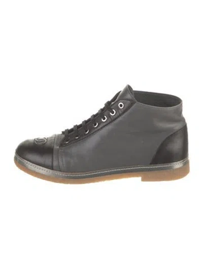 Pre-owned Chanel Interlocking Cc Logo Leather Lace-up Boots In Gray