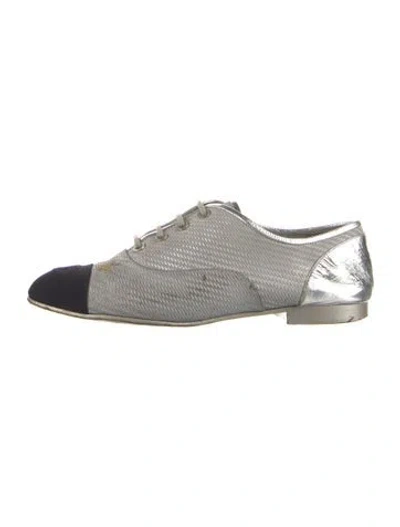 Pre-owned Chanel Interlocking Cc Logo Leather Lace-up Boots In Silver