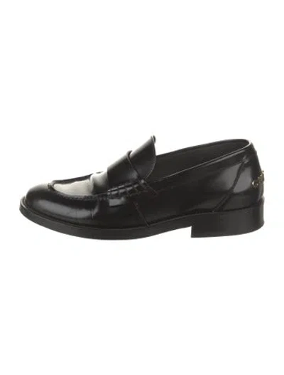 Pre-owned Chanel Interlocking Cc Logo Leather Loafers In Black