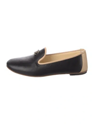 Pre-owned Chanel Interlocking Cc Logo Leather Loafers In Black