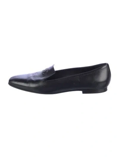 Pre-owned Chanel Interlocking Cc Logo Leather Loafers In Black