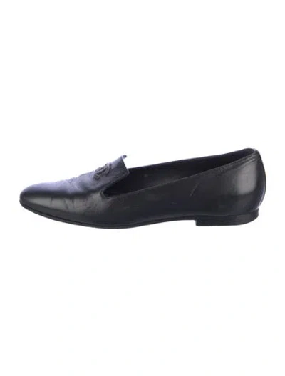 Pre-owned Chanel Interlocking Cc Logo Leather Loafers In Black