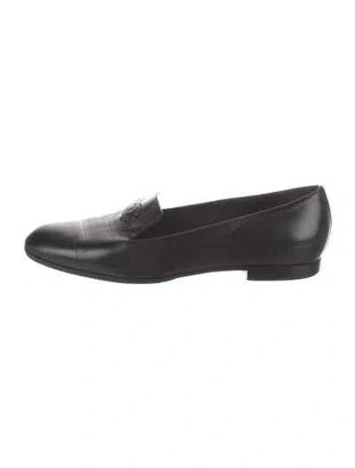 Pre-owned Chanel Interlocking Cc Logo Leather Loafers In Black