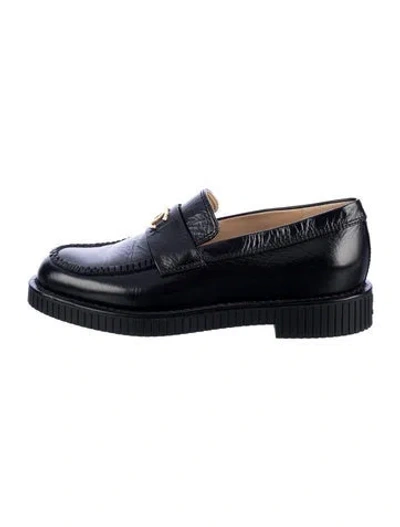 Pre-owned Chanel Interlocking Cc Logo Leather Loafers In Black